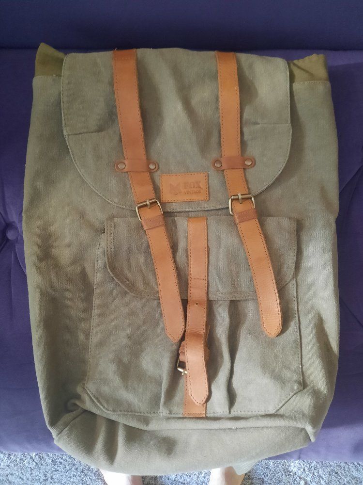 Fox Outdoor Products Retro Madridian Rucksack - Canvas & Leather Backpack - Like New