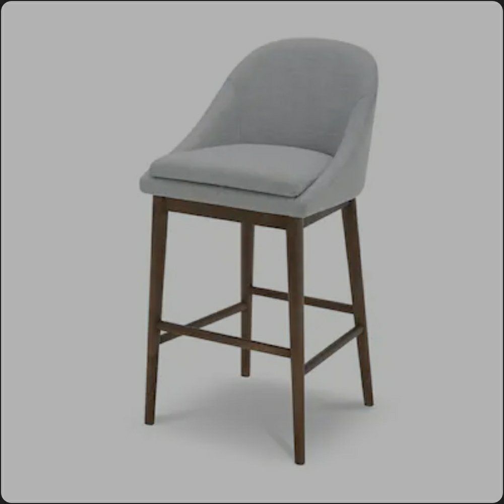 Mid-Century Modern Upholstered Bar Stool with Dark Wood Frame