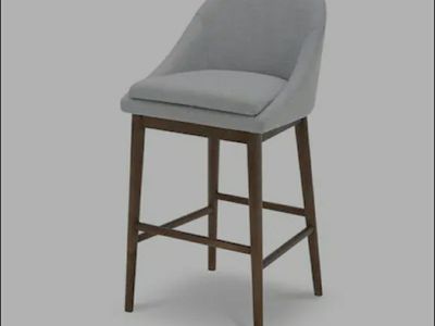 Mid-Century Modern Upholstered Bar Stool with Dark Wood Frame