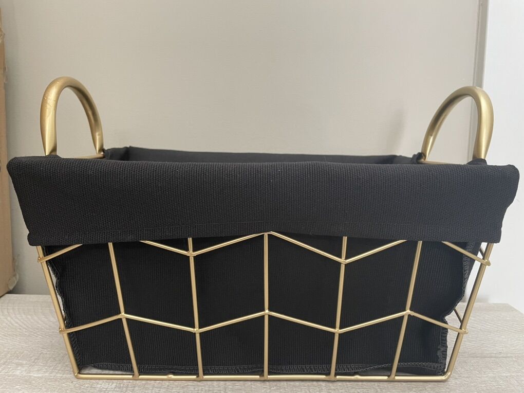 Gold Tone metal black  geometric basket container