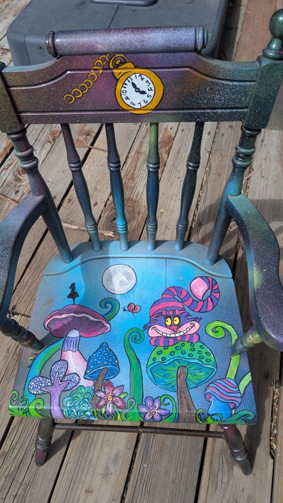 Custom Hand-Painted Alice in Wonderland Cheshire Cat Child's Wooden Chair