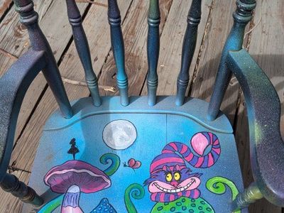 Custom Hand-Painted Alice in Wonderland Cheshire Cat Child's Wooden Chair