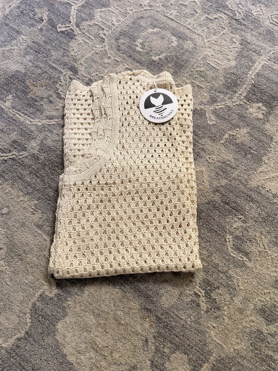 Beach Cover Up Mini Dress - Cream, New (Small)