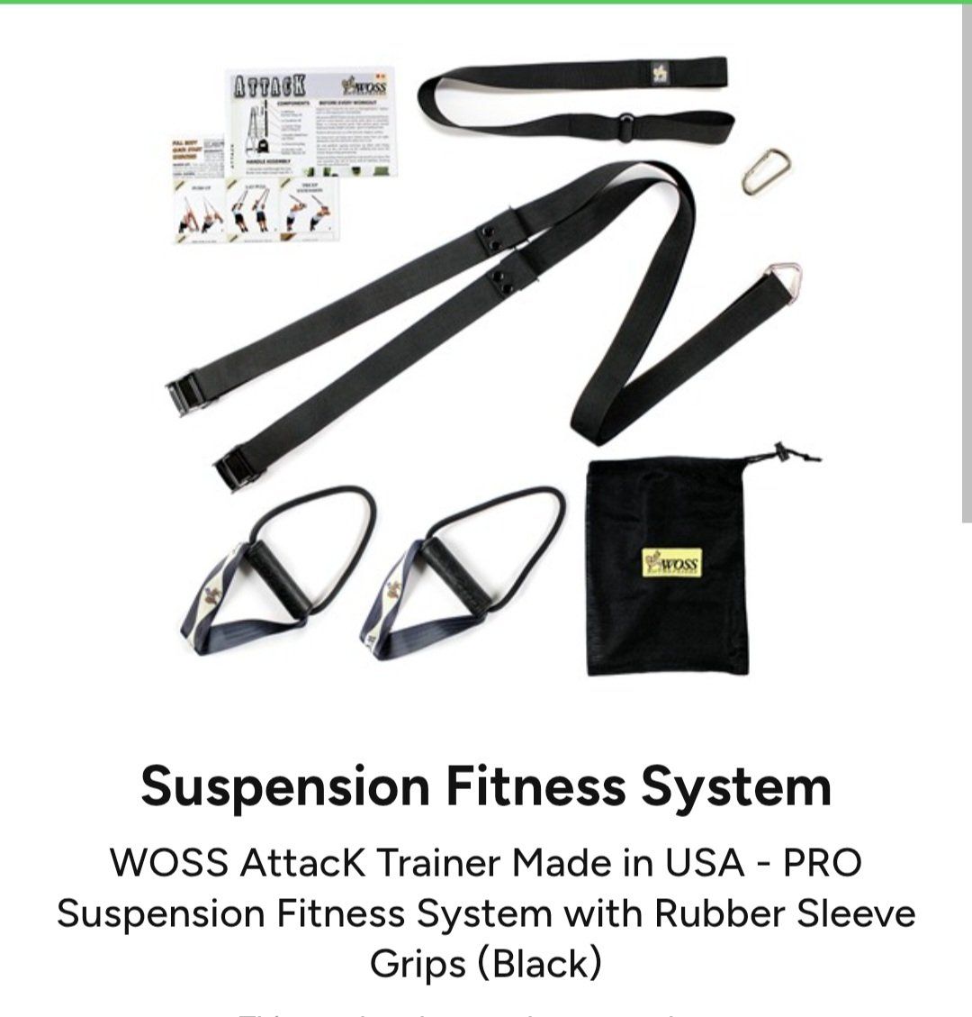 WOSS Attack Trainer Pro Suspension Fitness System with Rubber Sleeve Grips (Black)