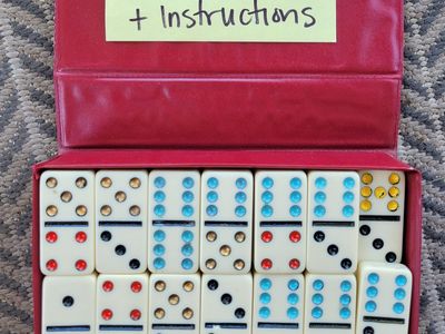 Vintage Double 9 Dominoes by Cardinal +Instructions Red Vinyl Case