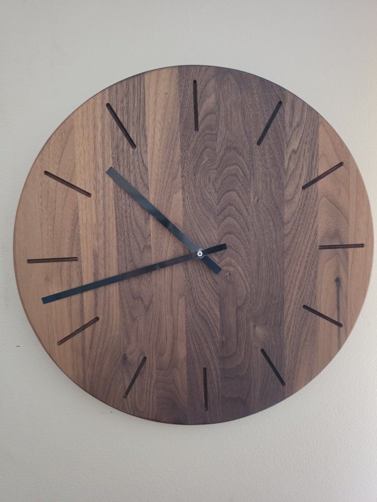 Modern Handmade Round Wooden Walnut Wall Clock - Solid Wood Modern Decor