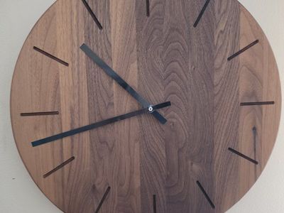 Modern Handmade Round Wooden Walnut Wall Clock - Solid Wood Modern Decor
