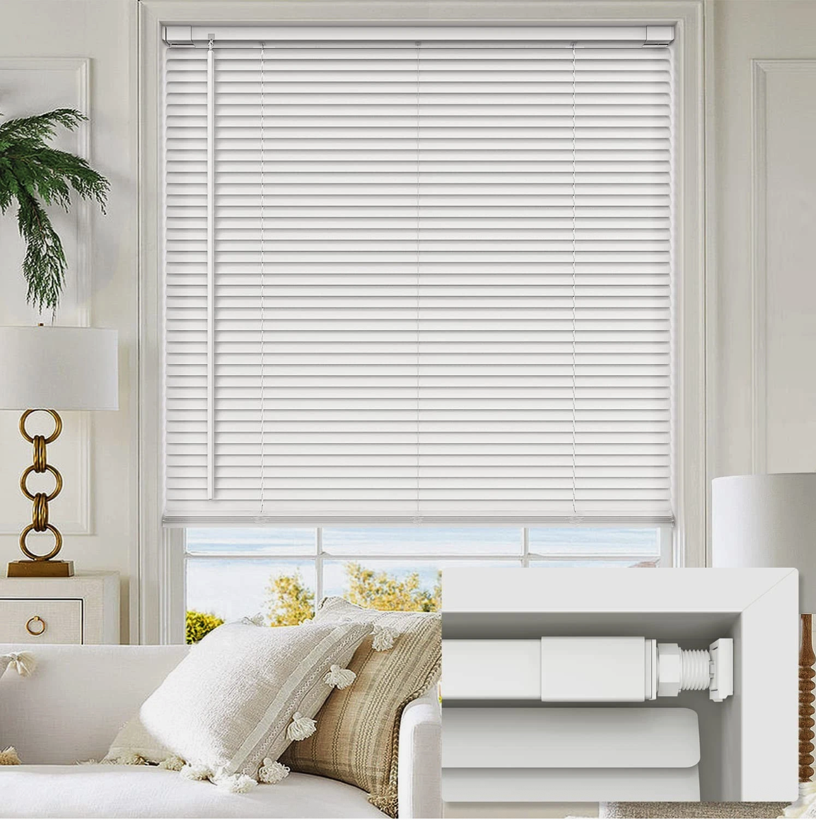 LazBlinds 27x64 Cordless No Drill Mini Blinds White Light Filtering Vinyl