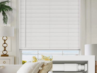 LazBlinds 27x64 Cordless No Drill Mini Blinds White Light Filtering Vinyl