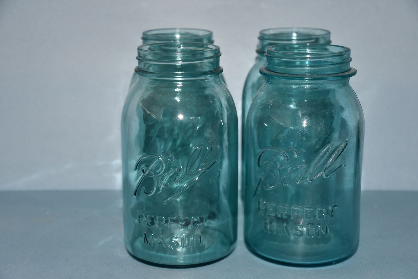 4 "BALL" BLUE QUART JARS ~ 3 are MADE IN USA ~ NO CHIPS!