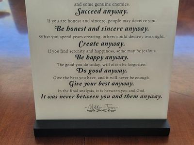 Do It Anyway Mother Teresa Quote Inspirational Sign Plaque with Stand