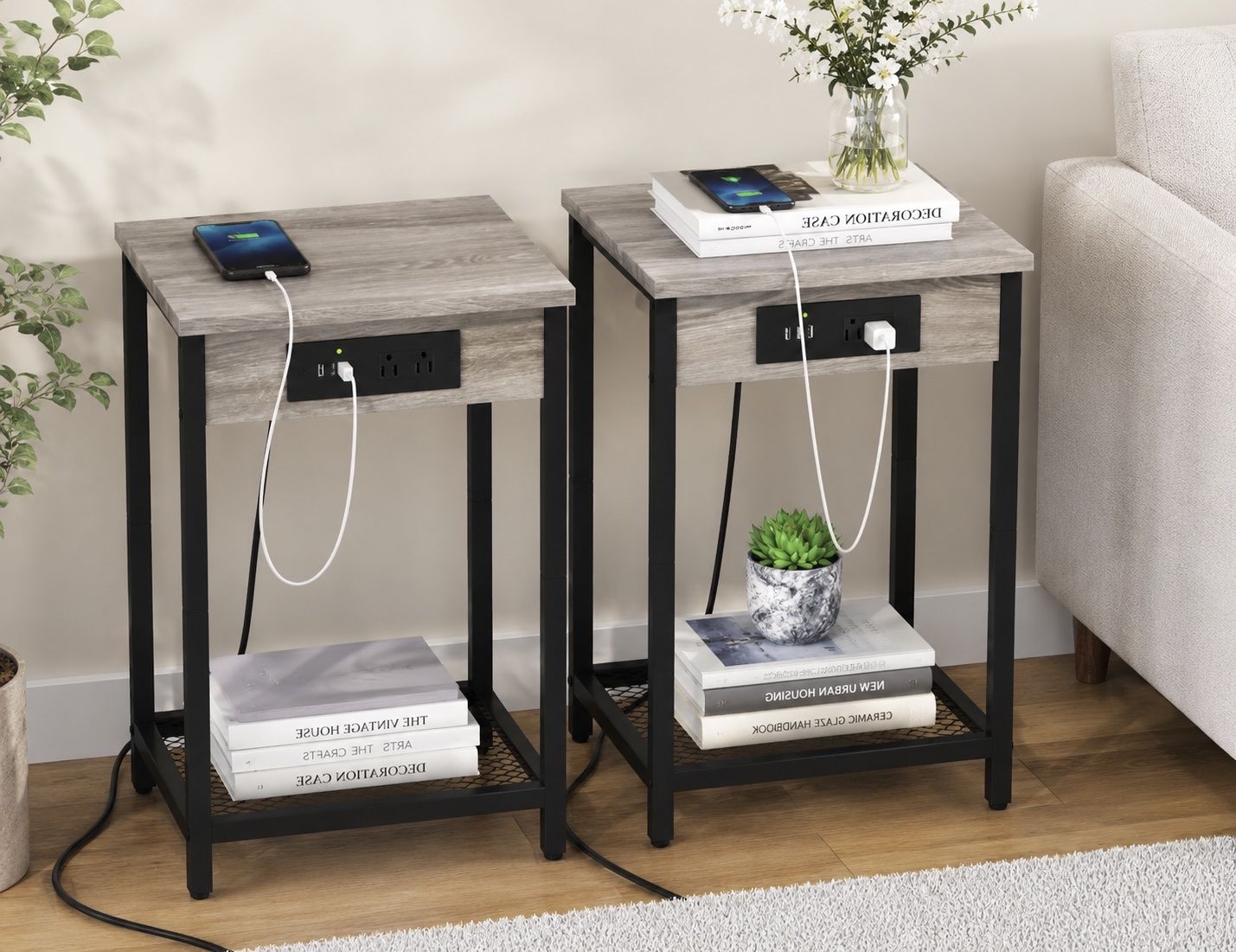 End Tables with Charging Station – Set of 2- USB