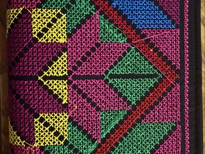 New Embroidered Fabric Zip Around Long Wallet Geometric Pattern Multicolor