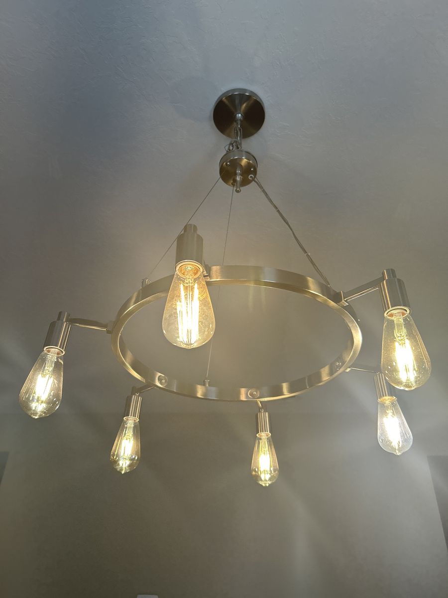 Modern Industrial Brushed Silver Chandelier with Exposed Edison Bulbs, 6-Light Ceiling Fixture