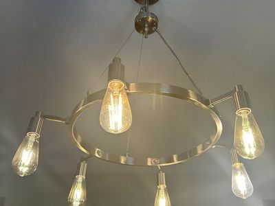 Modern Industrial Brushed Silver Chandelier with Exposed Edison Bulbs, 6-Light Ceiling Fixture