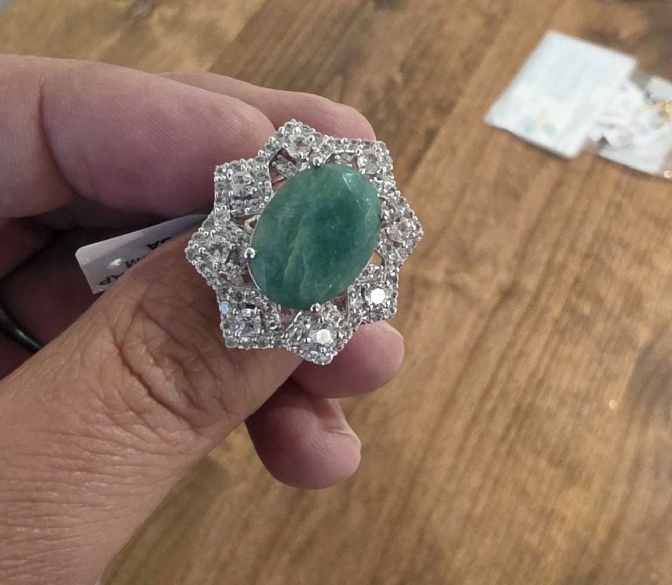 died green emerald and sapphire ring in sterling silver