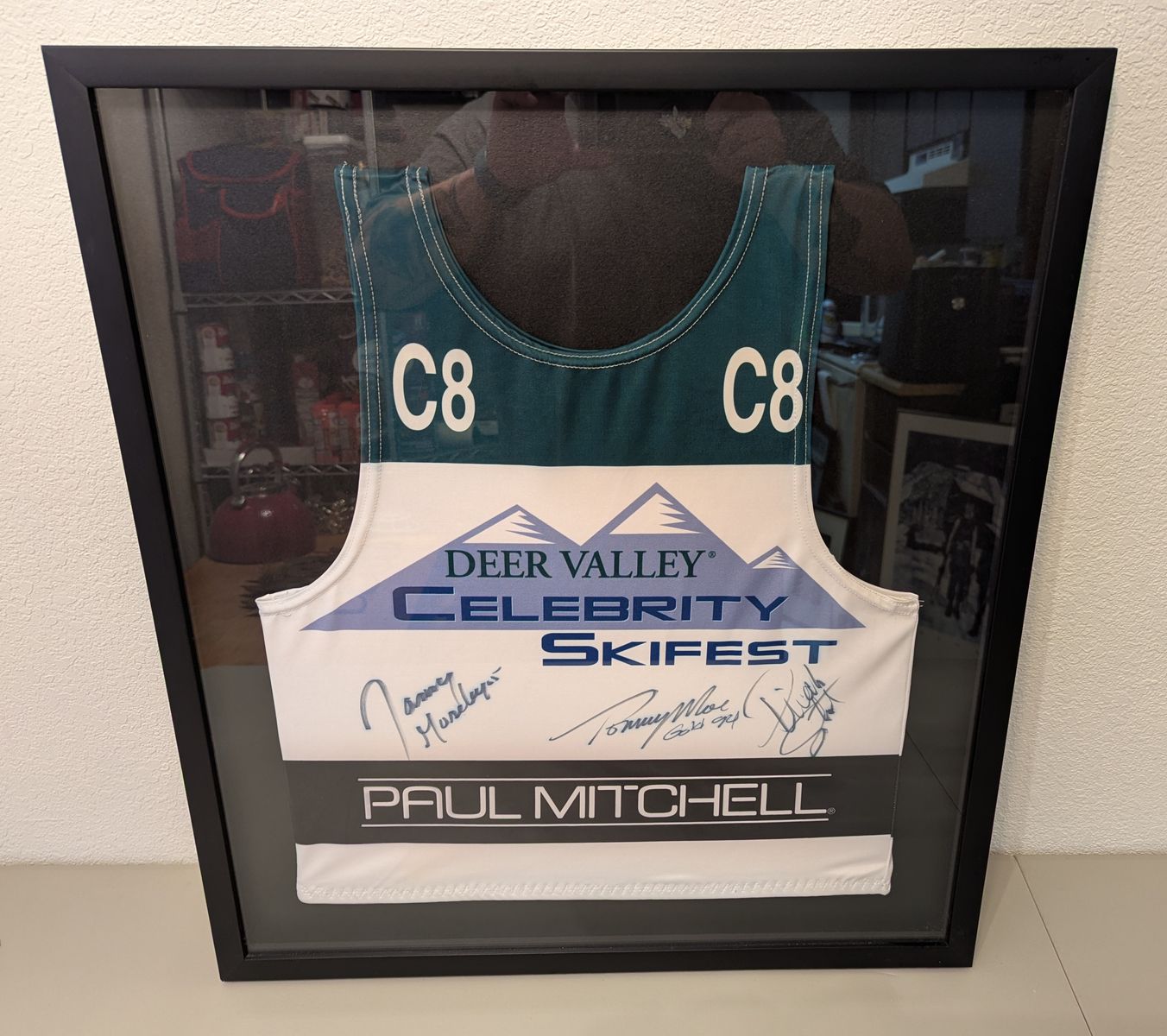 shadowbox framed race bib from the deer valley celebrity skifest  1994