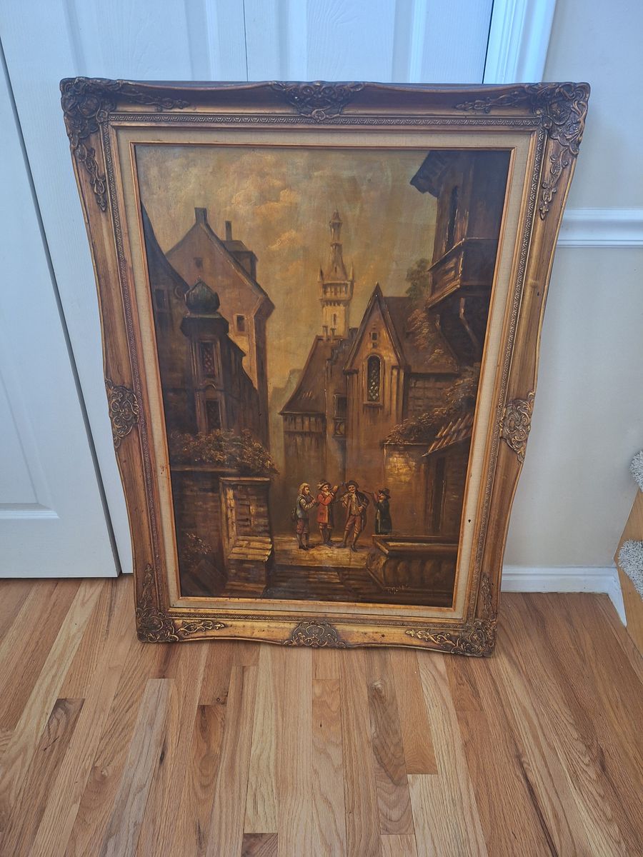 Vintage European Oil Painting. 30.75" wide x 43" tall with Frame. Frame needs a little work.