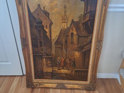 Vintage European Oil Painting. 30.75" wide x 43" tall with Frame. Frame needs a little work.