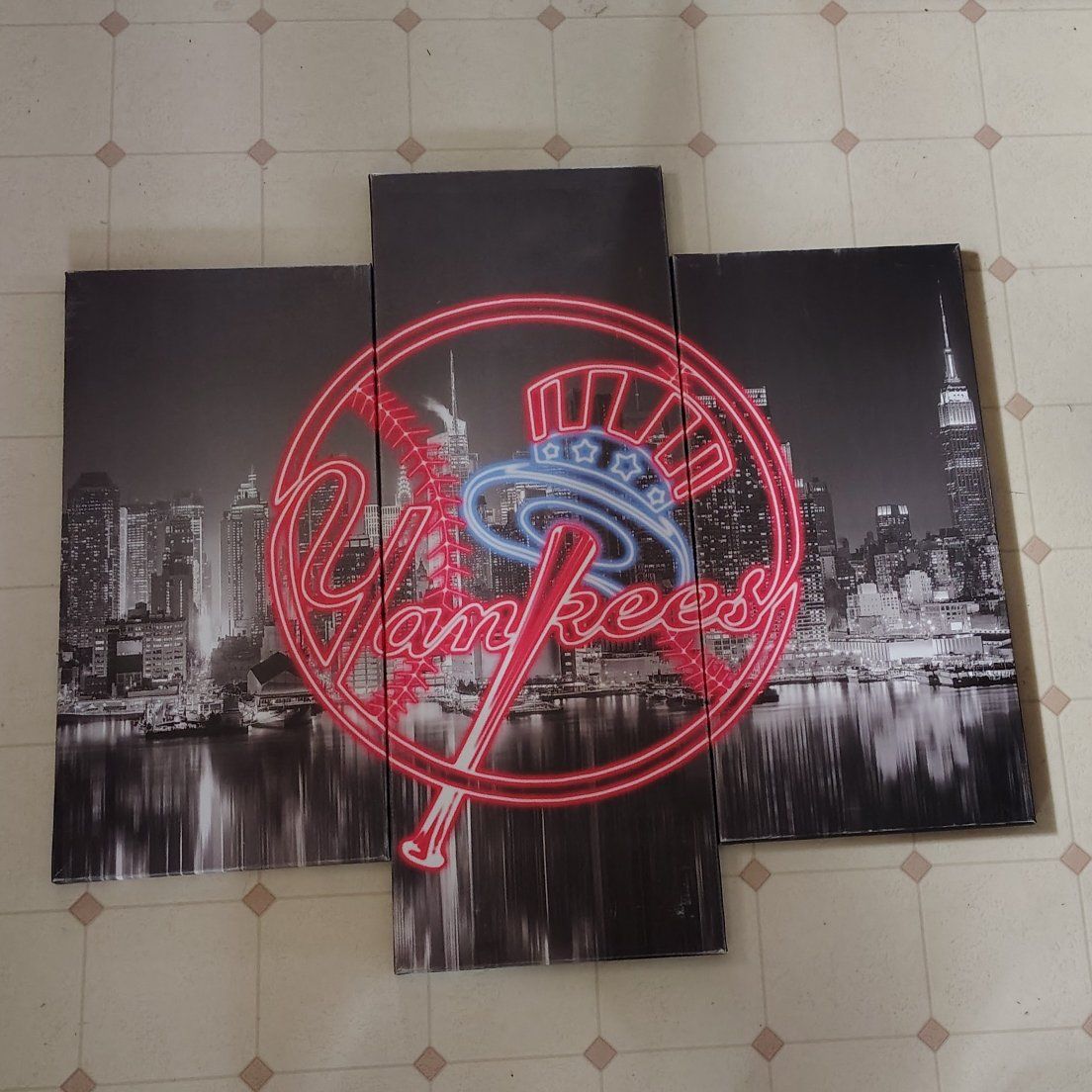 three panel New York Yankee canvas wall art