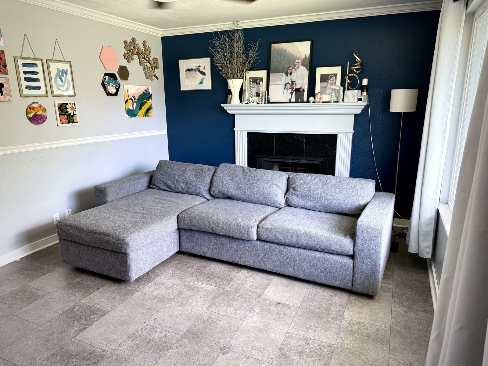West Elm Urban Sleeper Sectional with Storage Chaise | Gray Bouclé | Left Chaise | Full Sleeper | Excellent Condition