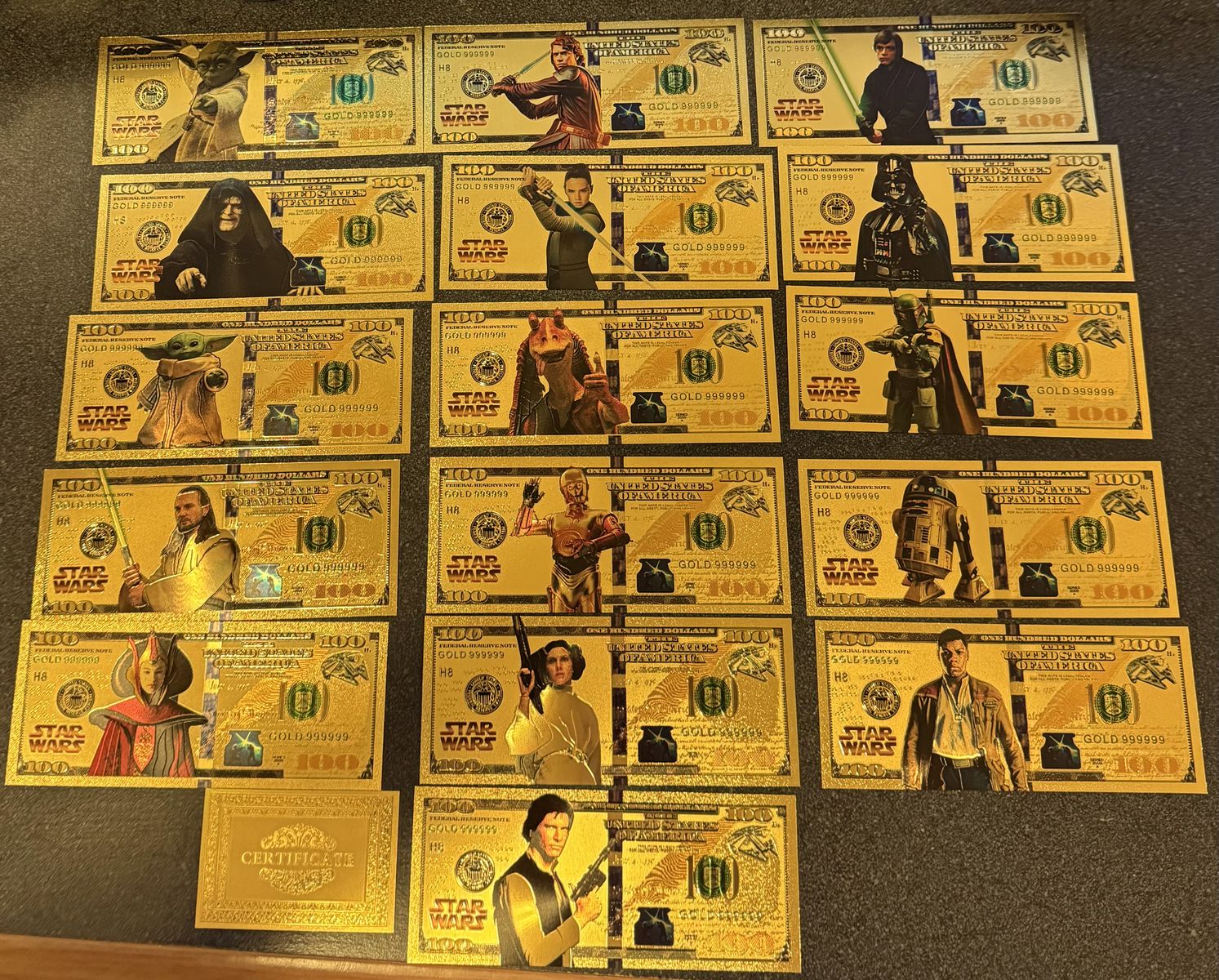 24kt Gold Star Wars $100 Bill Set