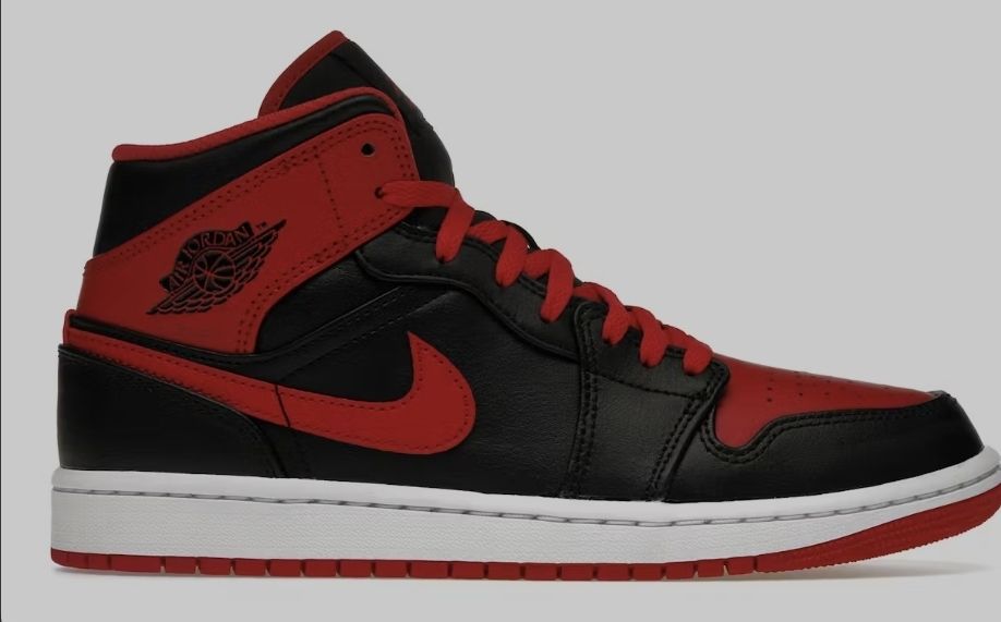 Air Jordan 1 Mid Bred Shoes Black Fire Red White Men's New DQ8426-060