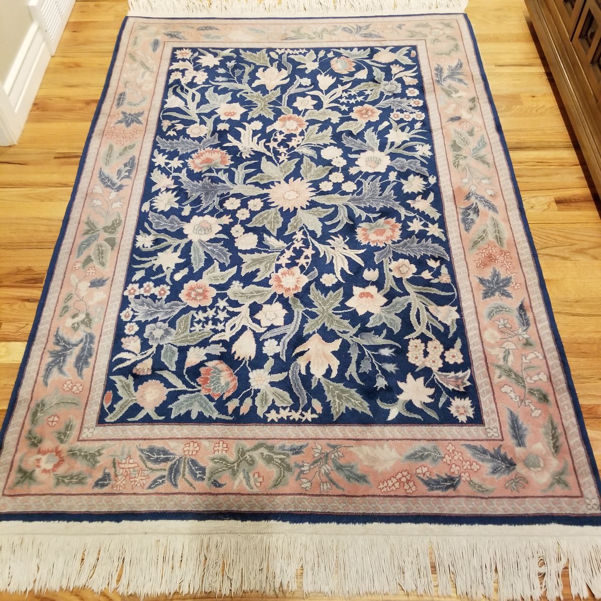 Vintage Wool Oriental Rug: 4’1”x 6’8”, Hand Knotted, Beautiful & Rare English Floral Garden