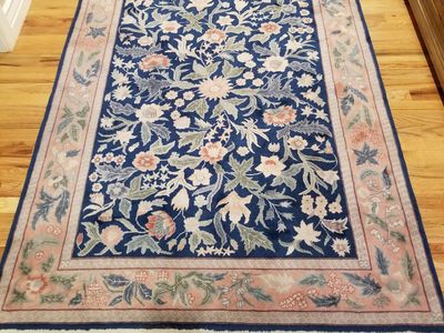 Vintage Wool Oriental Rug: 4’1”x 6’8”, Hand Knotted, Beautiful & Rare English Floral Garden