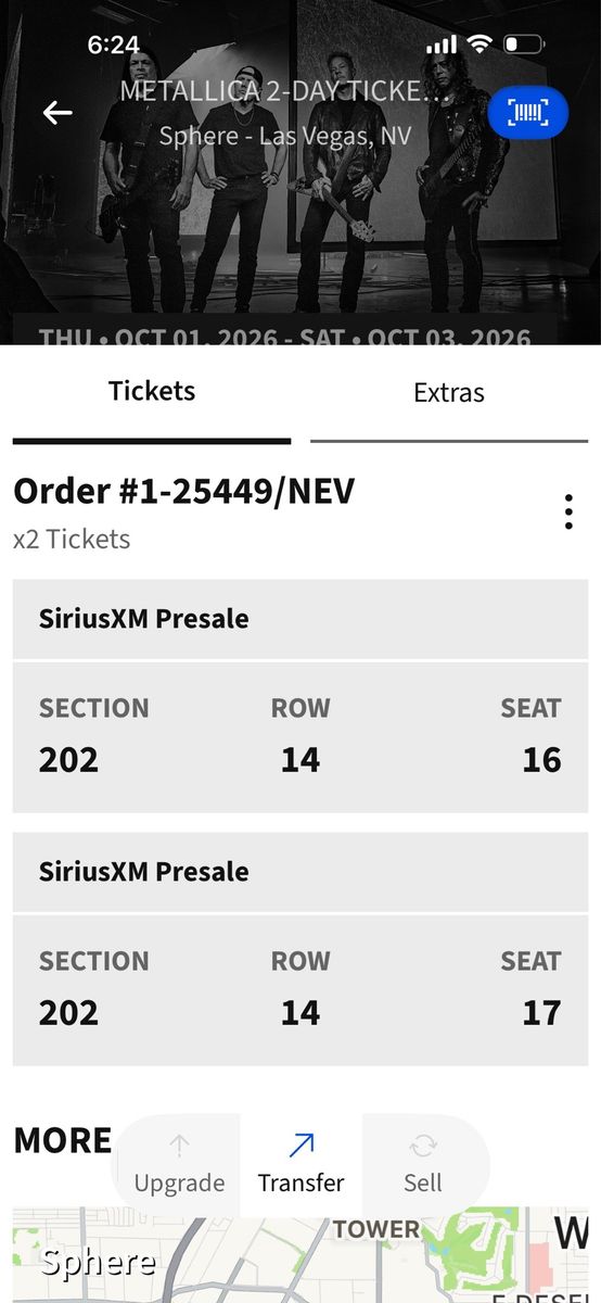 Metallica M72 World Tour 2-Day Sphere Las Vegas Tickets (x2) - Oct 1-3, 2026