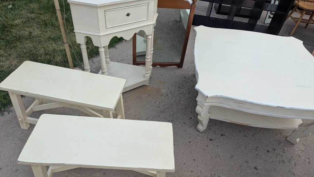 Shabby Chic Off-White Country Furniture Set - Coffee Table, End Tables, corner table
