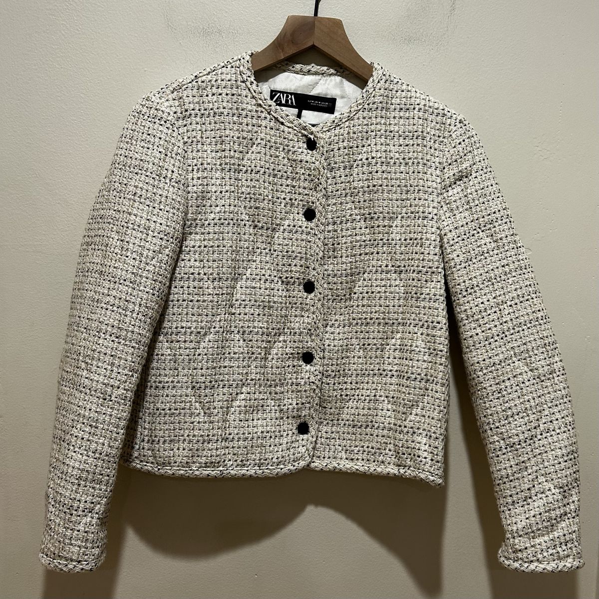 NWOT Zara Textured Woven Tweed Cream Coat Medium