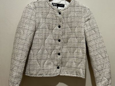 NWOT Zara Textured Woven Tweed Cream Coat Medium