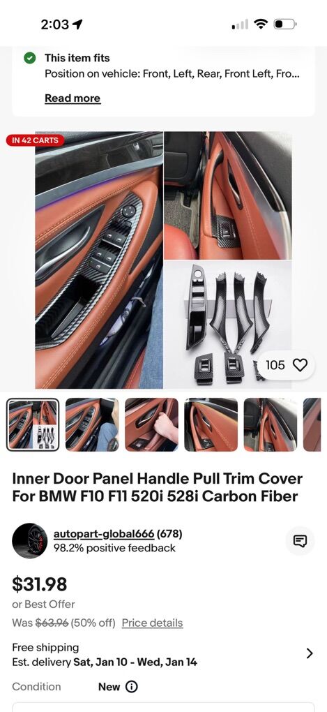 Bmw 550i Carbon Fiber Inner Door Panel