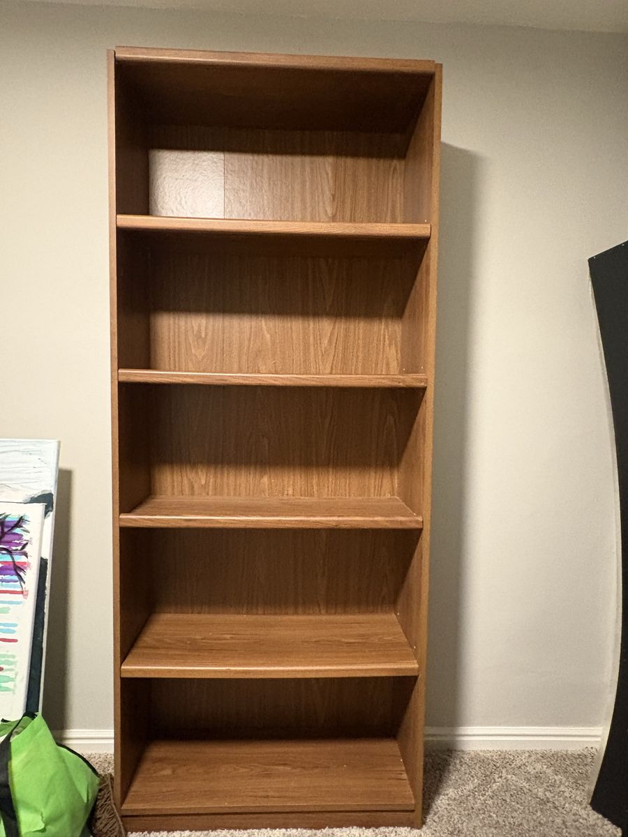 Simple Wood Finish 5-Shelf Bookcase, Versatile Storage Unit