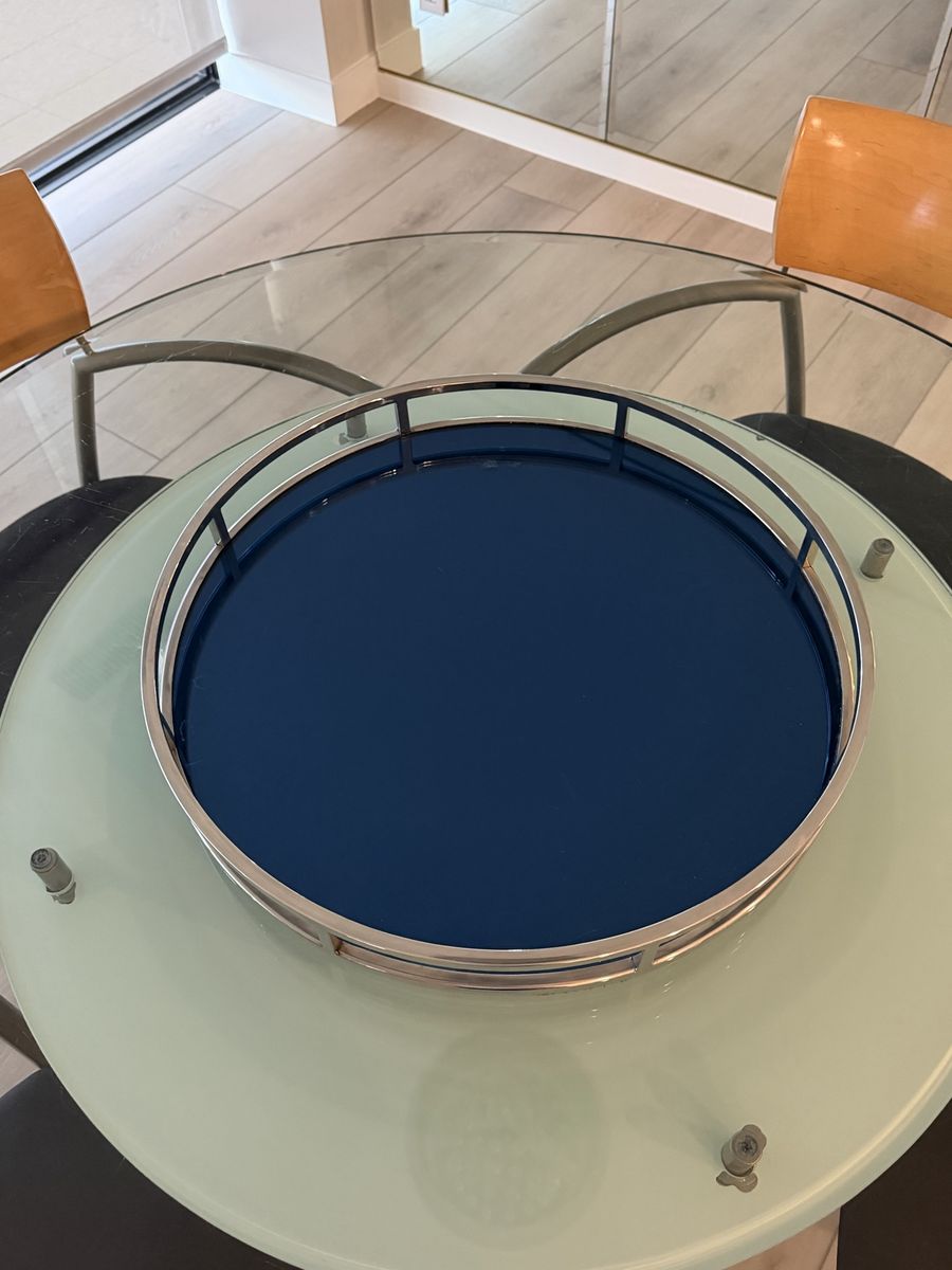 Modern Chrome & Navy Blue Round Serving Tray - Decorative Home Accent