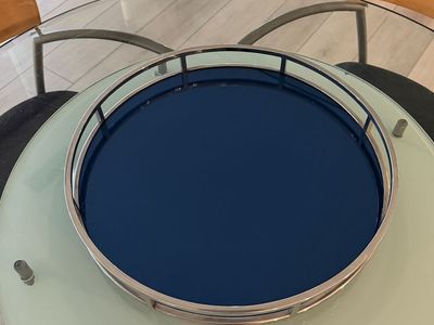 Modern Chrome & Navy Blue Round Serving Tray - Decorative Home Accent