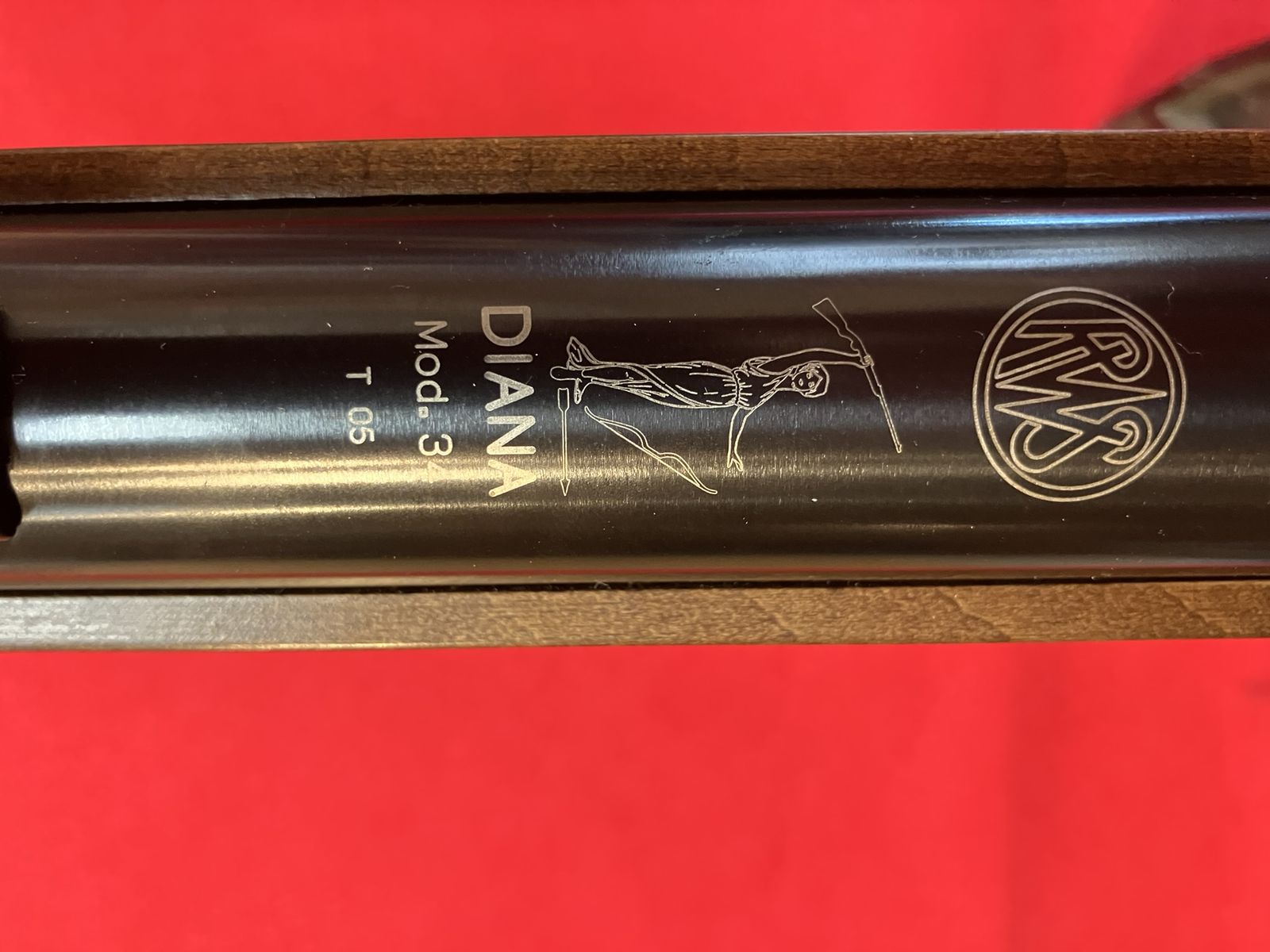 RWS Break Barrel .177 Cal Pellet Rifle Model 34 "Diana" with target sights and wood stock.