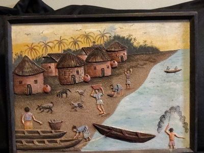 Vintage Mid-Century African Sand Relief Wood Art