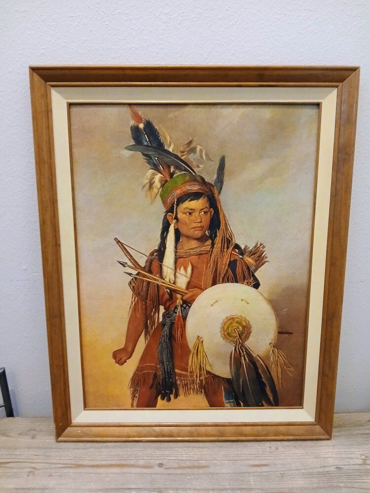 Vintage George Catlin Indian Boy Framed Art