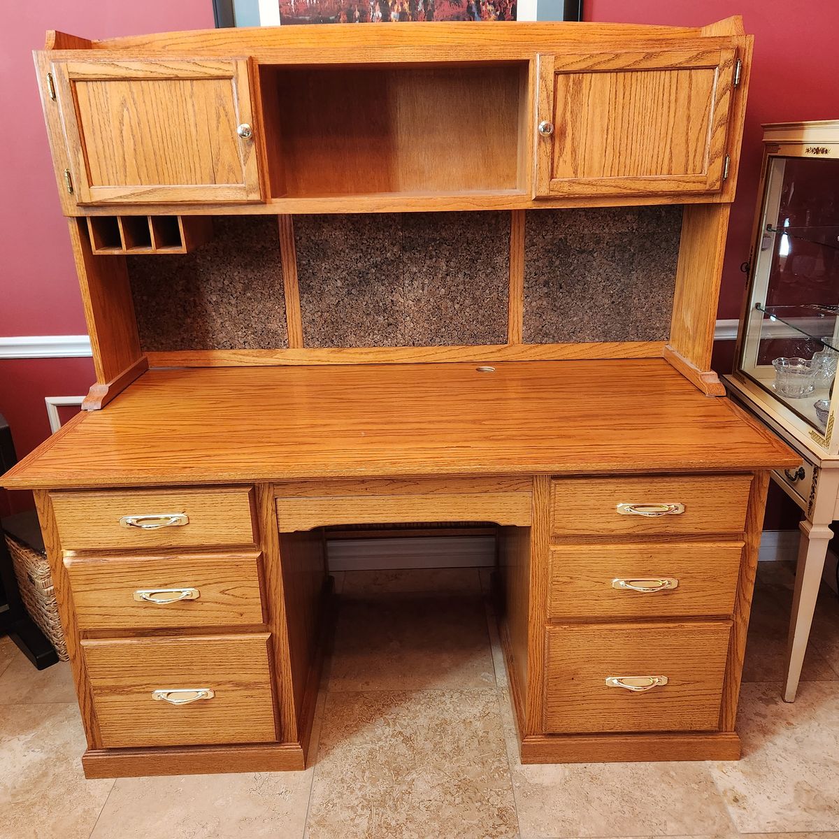 Solid wood desk with hutch