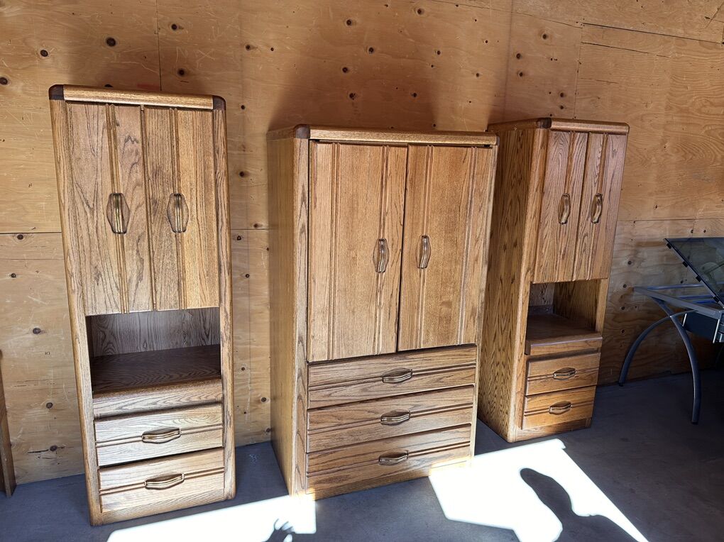 Solid Oak Storage Cabinets / Wardrobe Towers
