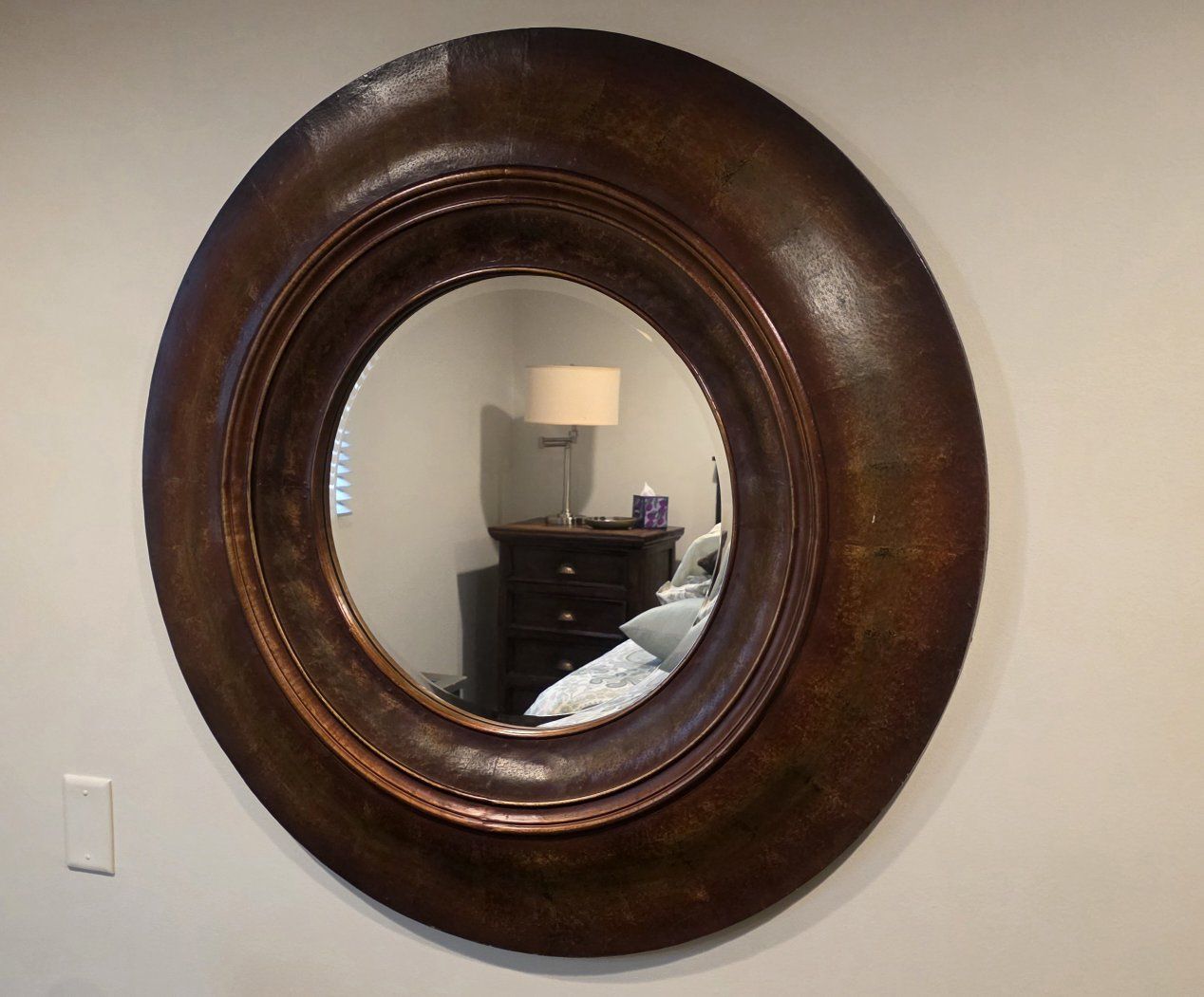Large Round Wall Mirror - 36" Distressed Bronze Finish, Excellent Condition