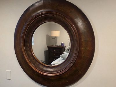 Large Round Wall Mirror - 36" Distressed Bronze Finish, Excellent Condition