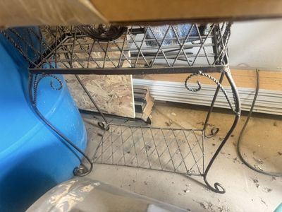 Ornate Wrought Iron Accent Table / Plant Stand - Rustic Decor with Two Shelves