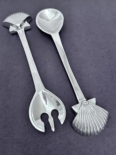 Shell Handle Silver Spoon and Fork Servers New