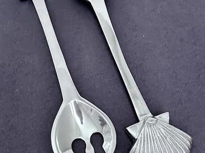 Shell Handle Silver Spoon and Fork Servers New