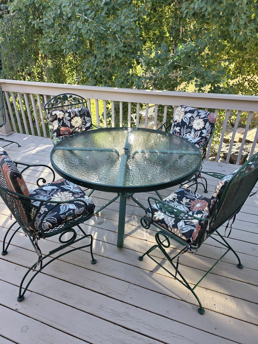 Wrought iron chairs and table