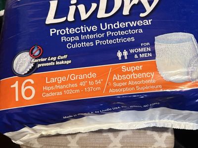 LivDry Overnight Protective Underwear Size Large 16 Count
