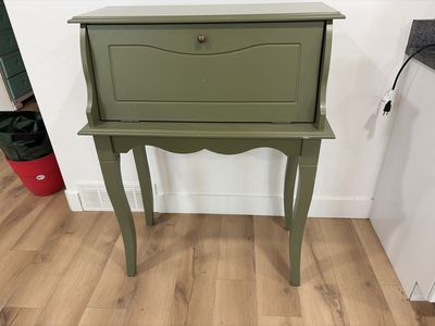 Olive Green Drop-Front Secretary Desk with Storage Cubbies